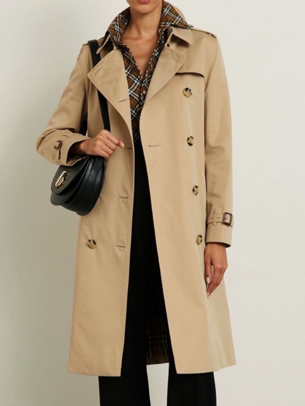 Vintage 90s Burberry Kensington Classic Long Trench Coat Plaid Check Tan Size XL